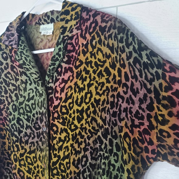 Kay Chapman Blouse Leopard Print Ombre Rainbow Burnout Velvet Small Art to Wear - Picture 2 of 14